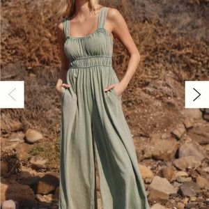 Anthropologie green jumpsuit xs Simona cotton flowy
